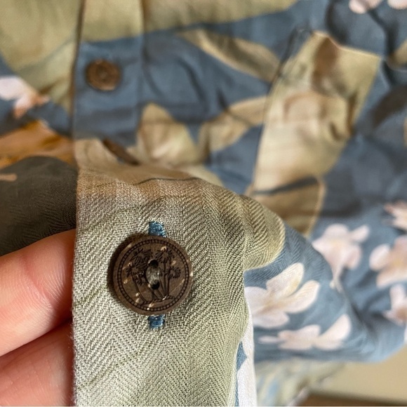 Seven Palm Hawaiian Shirt 100% Silk Size XL Green Tiki Hula Volcano Floral - Picture 5 of 6